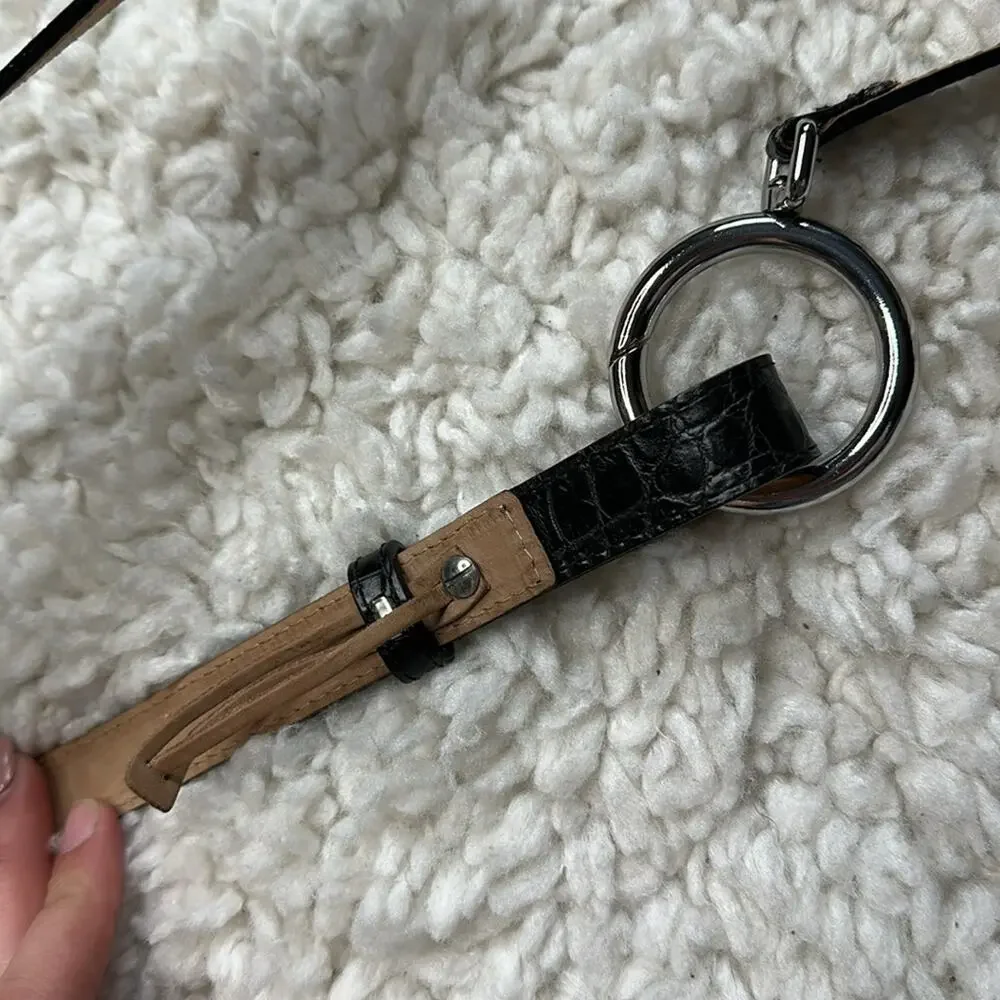 Talbots Genuine Leather Black Tan Belt Silver Buckle Plus Size Made in Italy